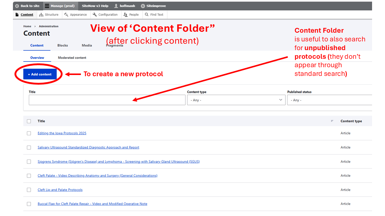 view of content folder