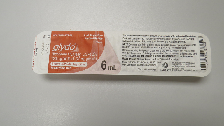 glydo® lidocaine 2% HCL jelly, USP 6 ml (120mg per 6 mL) (20 mg per mL)